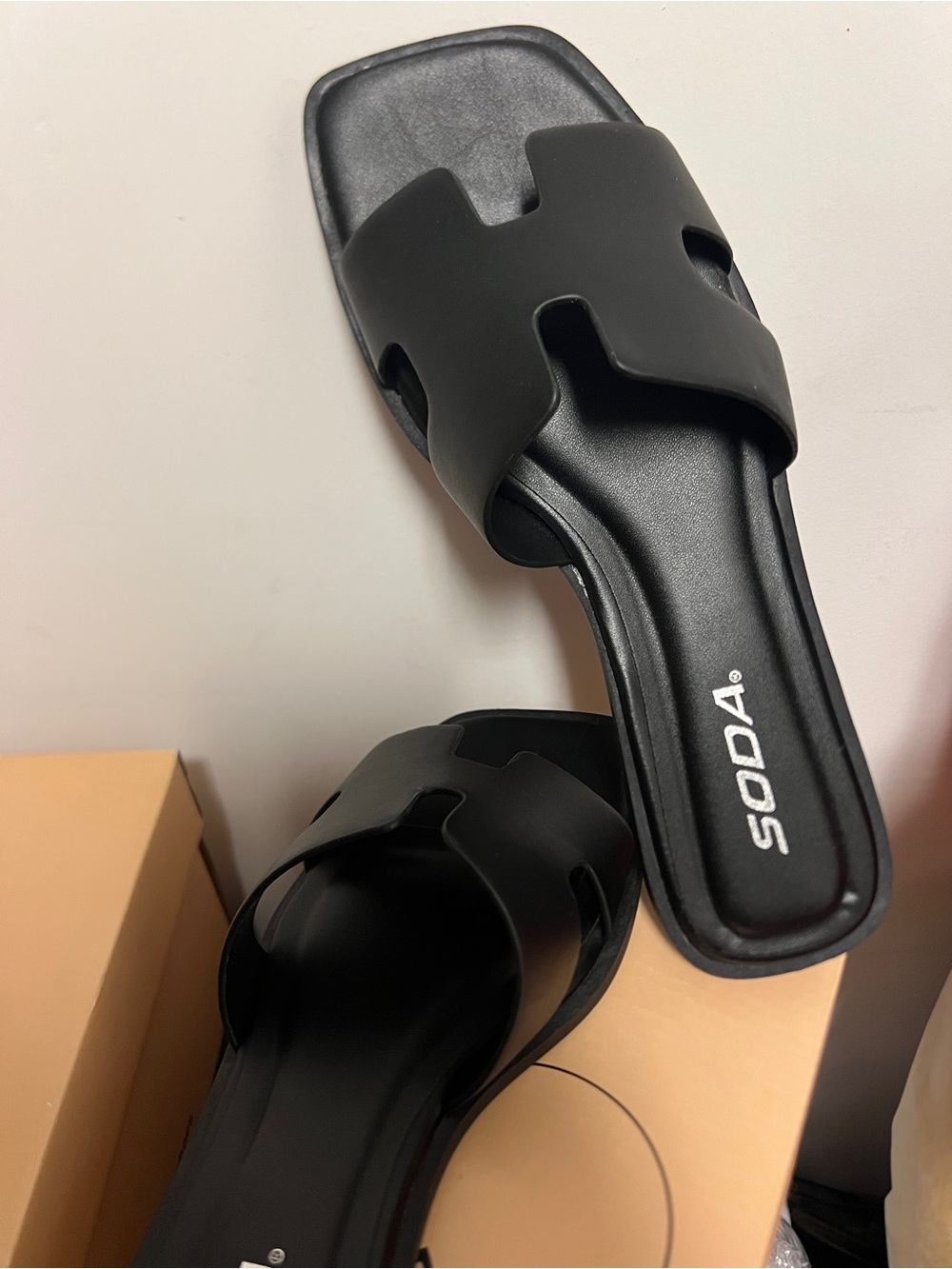 Size 7.5 SODA Black Cutout Women Slide Sandals